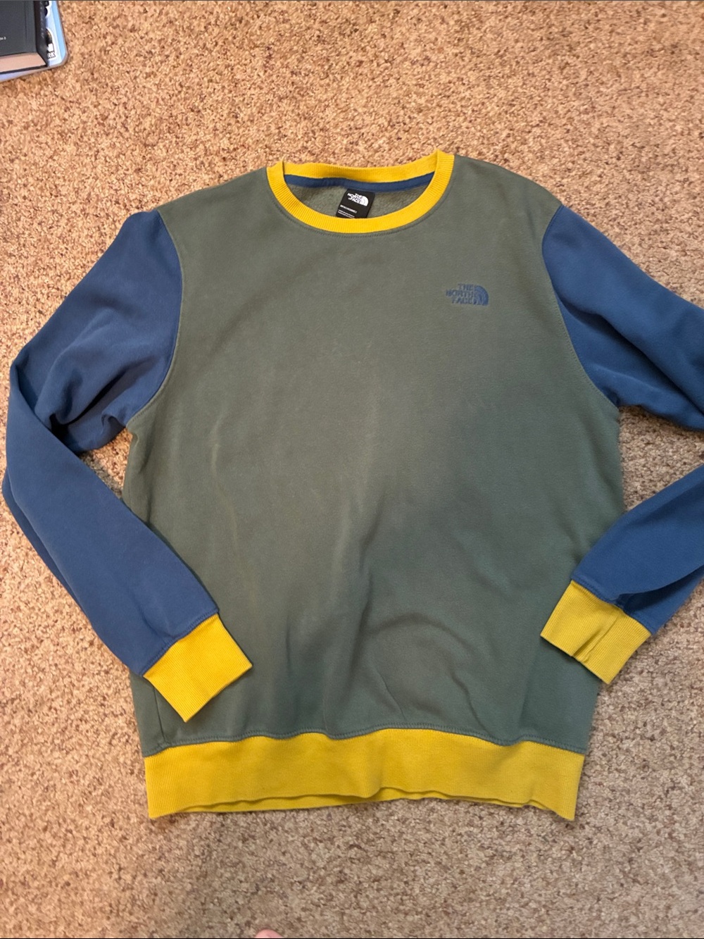 The North Face Crewneck Sweater in Olive Green, Blue & Yellow